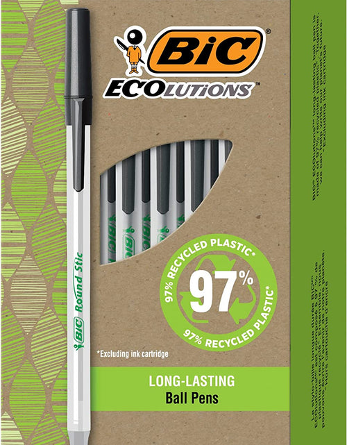 Load image into Gallery viewer, Ecolutions round Stic Ballpoint Pens, Medium Point (1.0Mm), 50-Count Pack, Black Ink Pens Made from 97% Recycled Plastic
