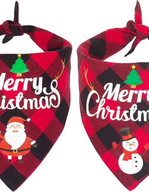 Load image into Gallery viewer, 2 Pack Dog Bandana Christmas Classic Plaid Pet Scarf Triangle Bibs Kerchief Merry Christmas Santa Snowman Print Pet Bandana for Small Medium Large Dogs Cats Pets (Red &amp; Red)
