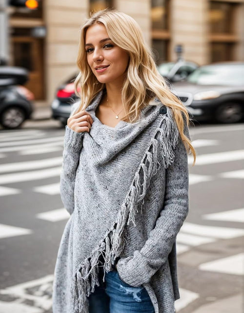 Load image into Gallery viewer, Women'S Open Front Knited Tassels Slash Loose Cardigan Crew Neck Speckled Fringe Sweater Outwear
