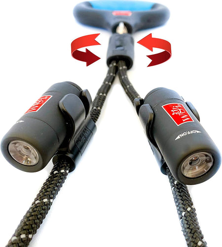 2 Dog LIGHT (L.E.D.) Leash Untangles Automatically with 360° Spin, Gel Handle - Reflective Rope. LIGHTS up to 25 FEET. Universal Size All Dogs