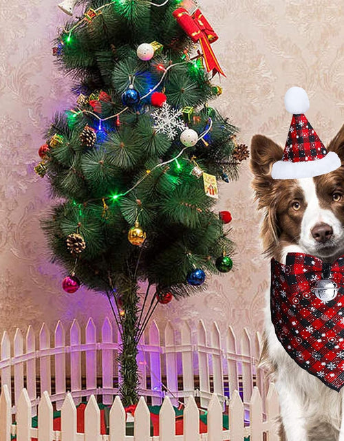 Load image into Gallery viewer, Christmas Snowflake Dog Bandana Costume, Christmas Classic Plaid Snowflake Dog Bandana Scarf Hat Bow Tie with Bell Costume Decoration for Dogs Pets
