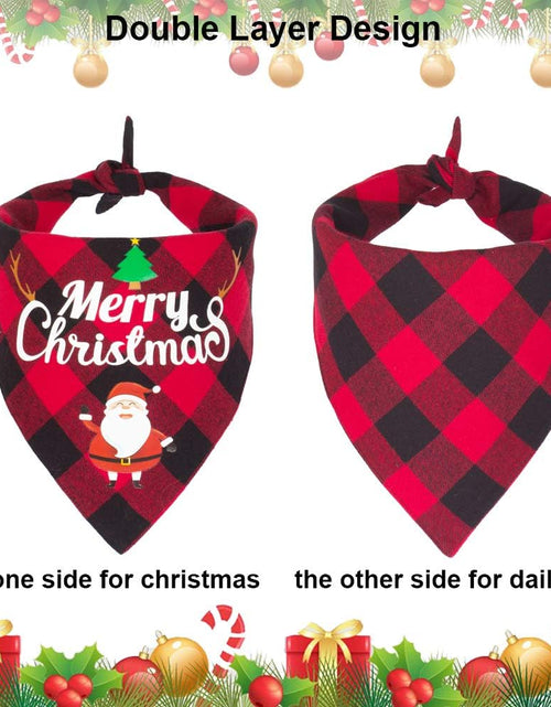 Load image into Gallery viewer, 2 Pack Dog Bandana Christmas Classic Plaid Pet Scarf Triangle Bibs Kerchief Merry Christmas Santa Snowman Print Pet Bandana for Small Medium Large Dogs Cats Pets (Red &amp; Red)

